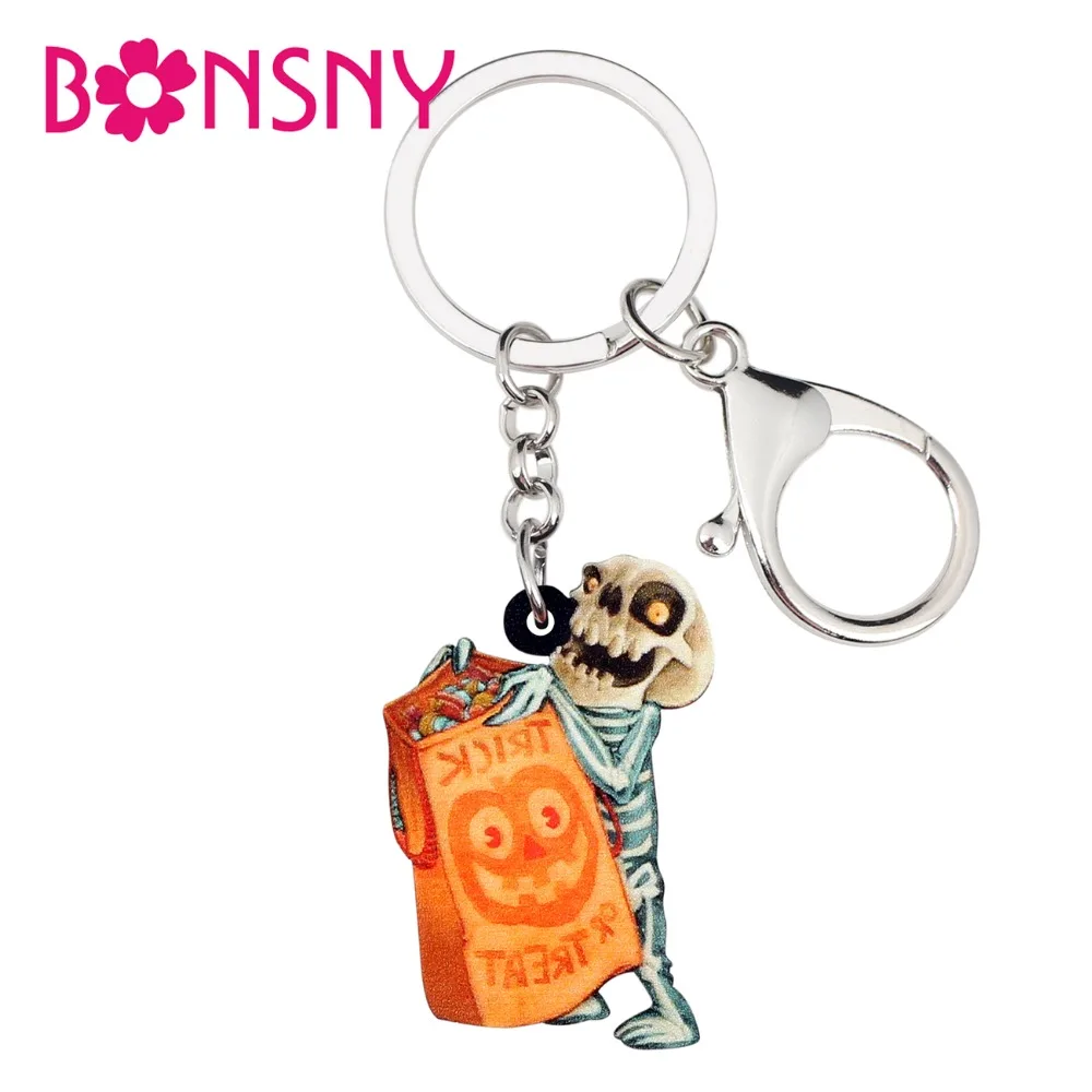 Bonsny Acrylic Halloween Novelty Troublemaker Skull Key Chains Keychain Rings Cartoon Jewelry For Women Girl Teen Handbag Charms | Украшения