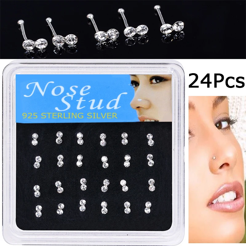 

Walerv Fashion Body Nose Piercing Jewelry Double Round White Crystal Nose Stud Nose Rings for Women Ball