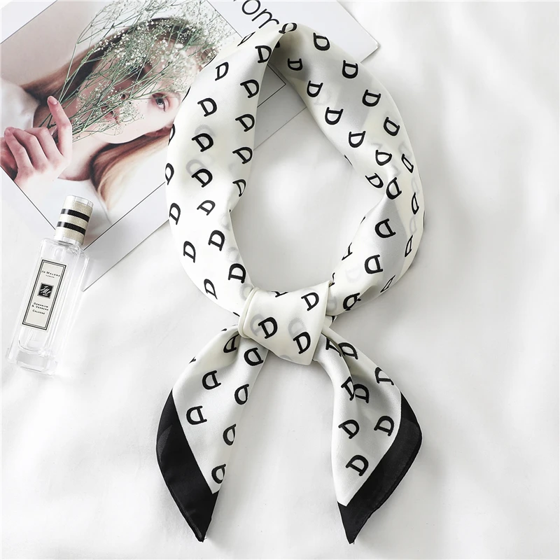 

Square Silk Neck Scarf Women Designer Letter D Print Lady Foulard Headband Femme Bandana Small Hand Kerchief 2019 new