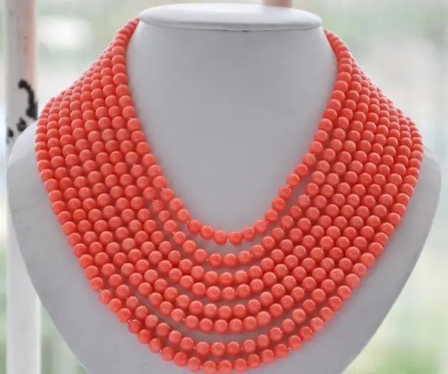 

3333 8strands Real round pink coral bead necklace