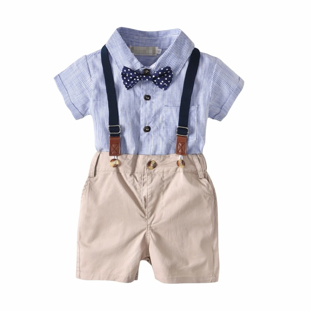 2018 Baby 2 Piece Babyboy Clothes Turn down Collar Blue And White