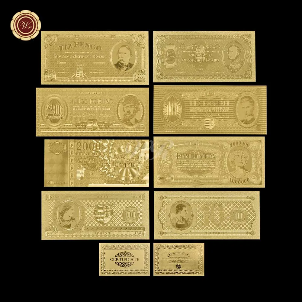 Венгерский Золотой набор банкнот из 8 Pcs15-1000000, золотые поддельные деньги в период Diff Free Coa домашний декор