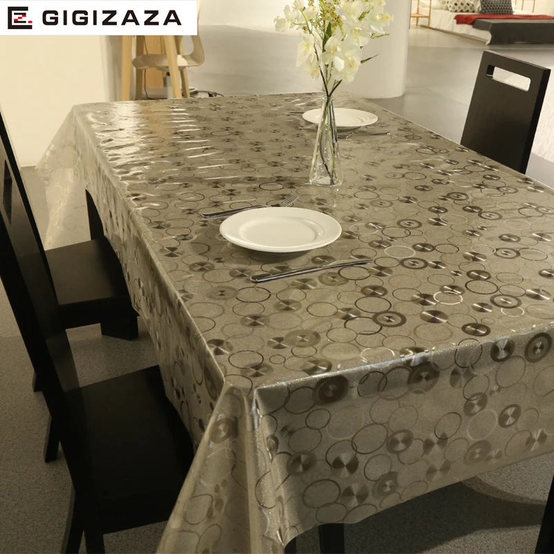 

Waterproof Tablecloth PVC European Silver Circle Pattern Tablecloth Golden Powder Tablecloth Surface Dustproof Oil Proof