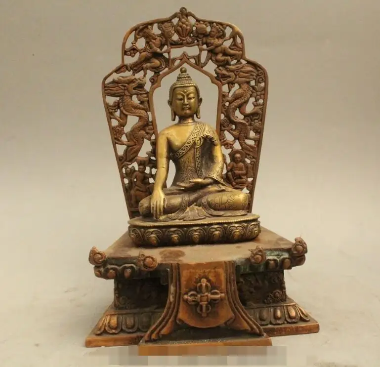 

S06520 8" Tibet Temple Bronze Siddhartha Sakyamuni Shakyamuni Amitabha Buddha Statue