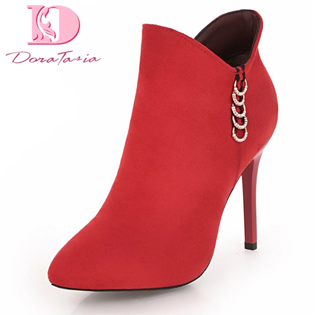 

Doratasia brand New Fashion Plus Size 32-40 High Heels Ankle Boots Woman Shoes sexy Pointed Toe Party Wedding Boots Shoes Woman