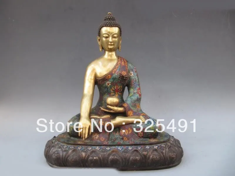 

Tibet 100% Pure Bronze Handwork cloisonne 24K Gold Gild Sakyamuni Buddha Statue z