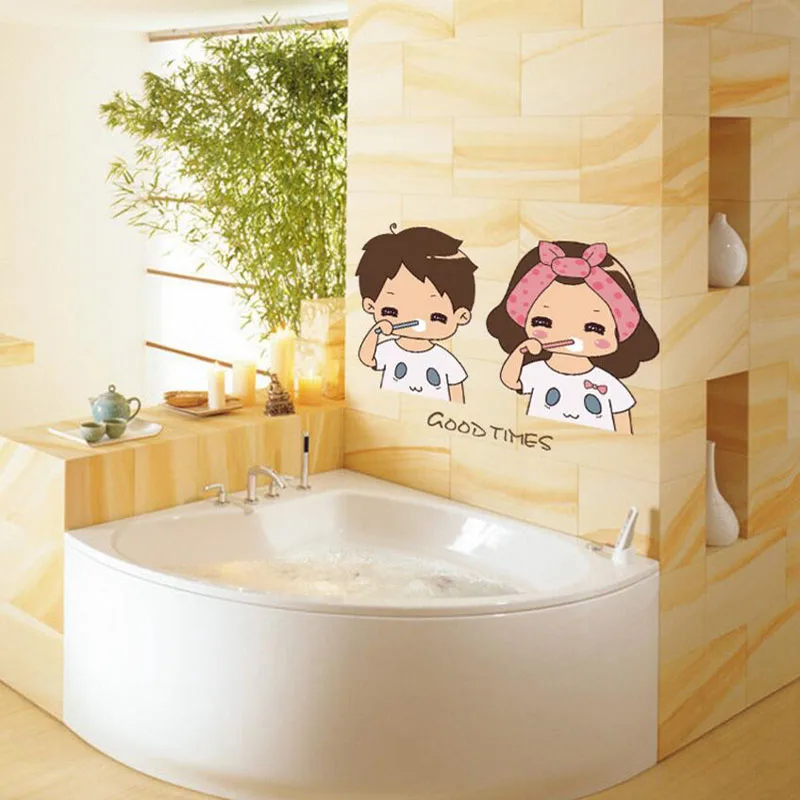 

Lovers Brush one's teeth Sticker Bathroom sticker Creative cartoon wall stickers Removable vinyl decorative stickers