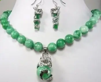 

fine Lovely Wonderful word beautiful color green stone dragon pendant necklace earring setstyle Fine jewe Noble Natural stone