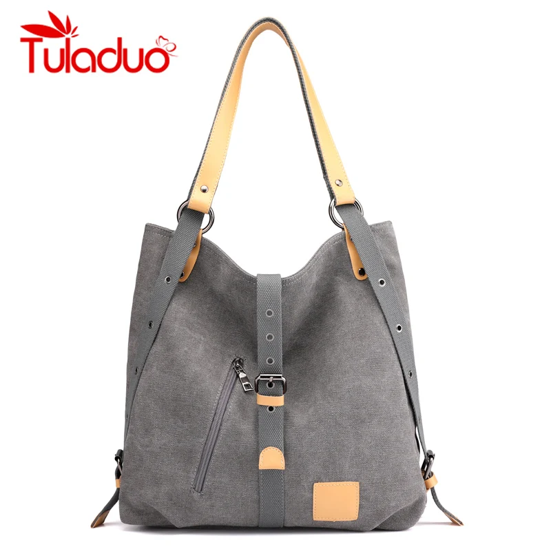 

Tuladuo Brand Women Canvas Handbags High Quality Female Hobos Single Shoulder Bags Vintage Solid Multi-pocket Ladies Totes bolsa