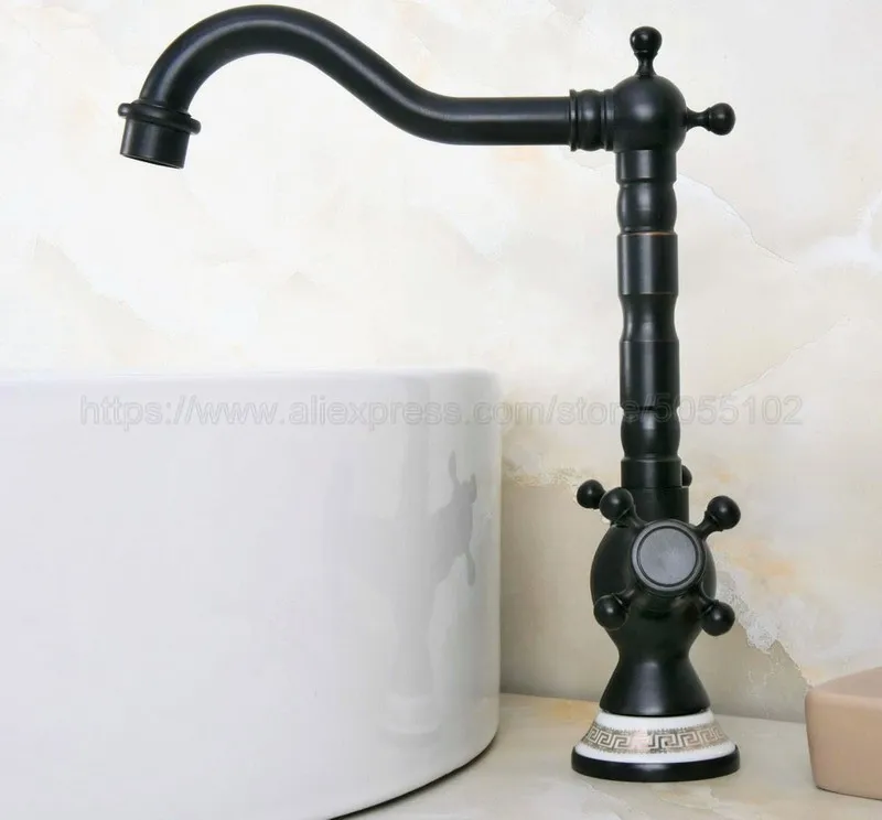Oil Rubbed Bronze Kitchen Faucet 360 Degree Sink Faucet Swivel Spout Double Cross Handle Deck Mounted Mixer Taps znf648