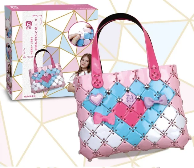 

Free Shipping DIY Handmade Toys Messenger Bag Shoulder Fashion Children Splicing For Girl Gift Colorful Blocks Improve Skill