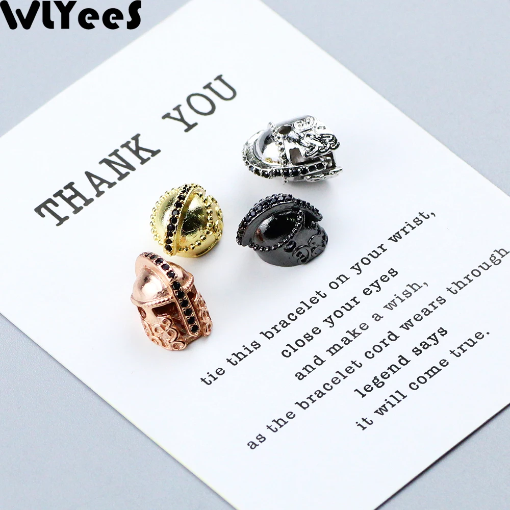 WLYeeS 10 мм 2 шт. черный циркон Спартанский шлем подвеска медные бусины паве CZ