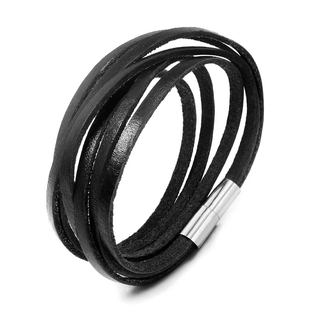 

JewelrieShop Monotone Rough Finish Genuine Leather Wrap Magnetic Bracelet Wristband