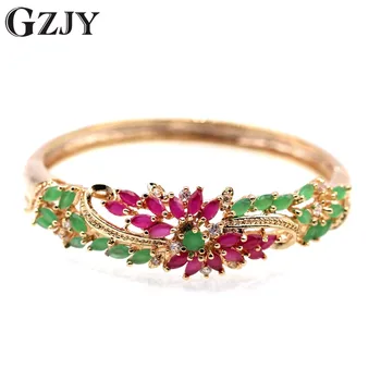 

GZJY Gorgeous Charm Green&Red Zircon Bracelet Jewelry Champagne Gold Color Bracelet Bangle For Women Wedding Party Jewelry Gift