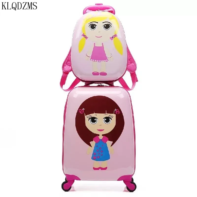 KLQDZMS 18 дюймов милый мультяшный Детский комплект багажных сумок на колесиках Спиннер чемодан колеса Студенческая тележка дети носить на дорожная сумка