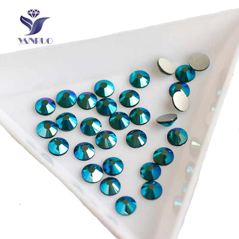 

YANRUO 2058NoHF Emerald AB 1440pcs Glass Crystal Flatback No Hot Fix Strass No Glue Bright Stones Rhinestones For Clothes