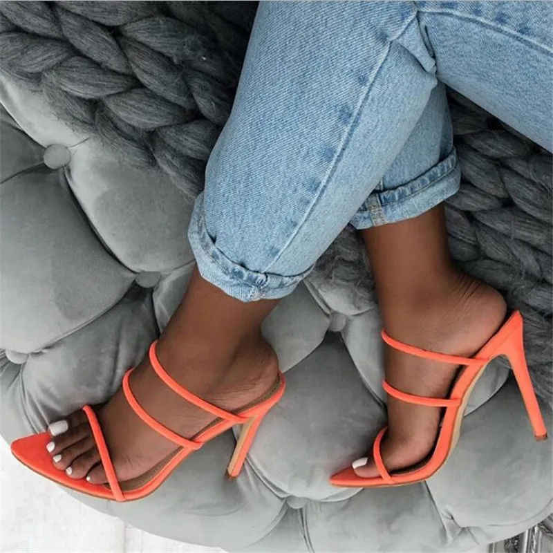 

Sexy orange Sandals Ladies Sandals Summer New Pointed Fish Mouth Cross Stilettos Sharp Point Toe 11.5cm heels plus size 42
