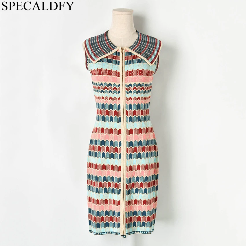 

Summer Knitted Dress Women Short Sleeve Wave Striped Sweater Dress Elegant 2019 High Quality Designer Mini Dress Vestidos