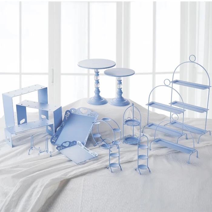

Three-layer Dessert Plate Blue Cake Plate Dessert Table Decoration Wrought iron Biscuit tray Tray Macaron frame