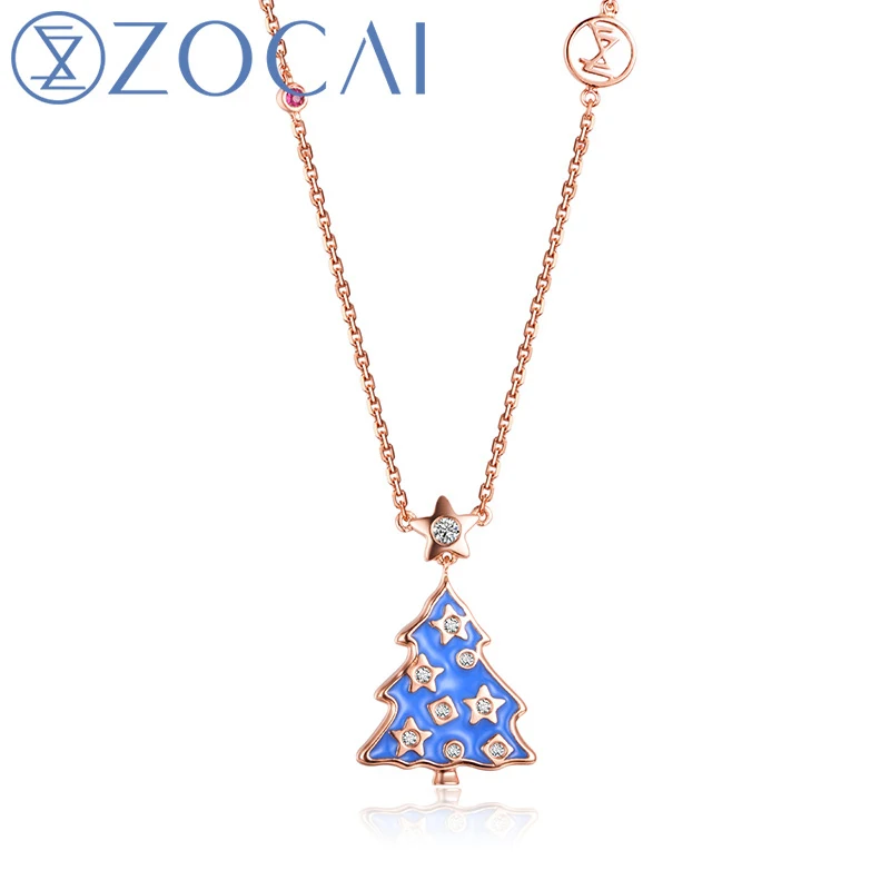 

ZOCAI Design Choker The Christmas Wishing Tree Real 18K Rose Gold Real 0.01 CT Ruby and 0.06 CT Diamond Necklace JBD90150T