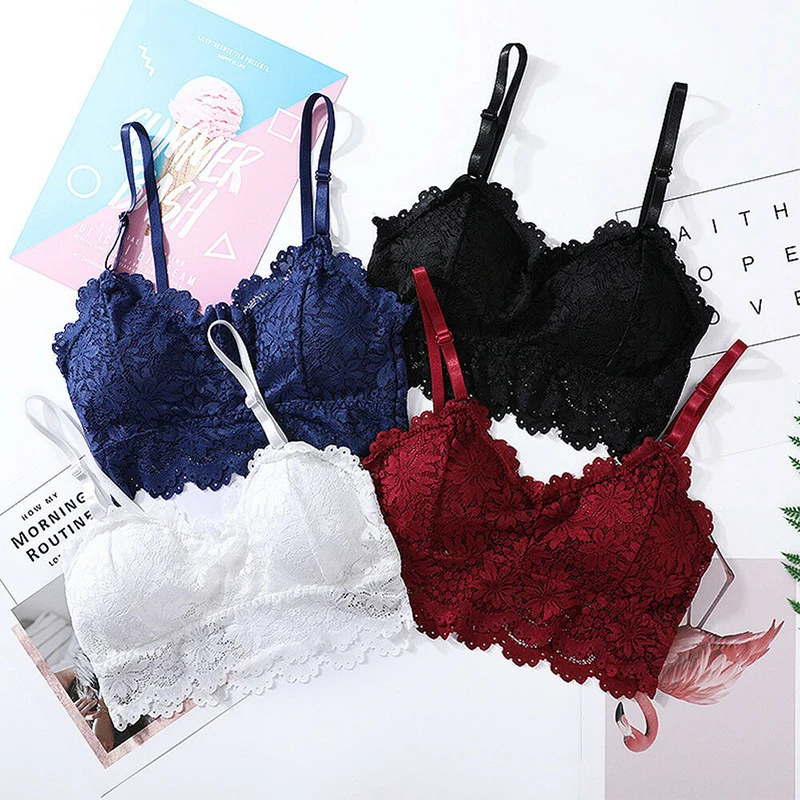 

Tank Bralette Tops Top Lace Padded Sexy Hollow Push Up Floral Bra Crop