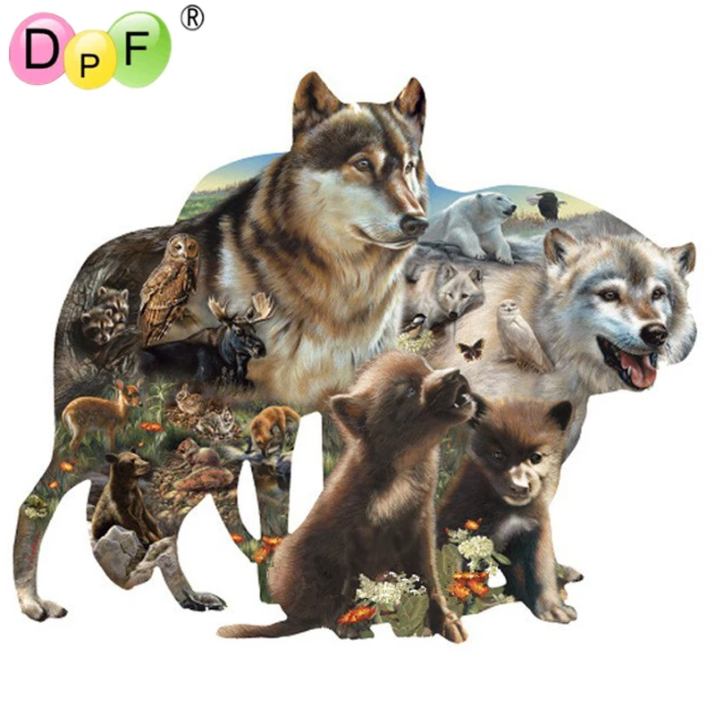 

DPF DIY diamond painting Cross Stitch animal Full square rhinestone diamond mosaic embroidery Wolf Family embroidery home decor