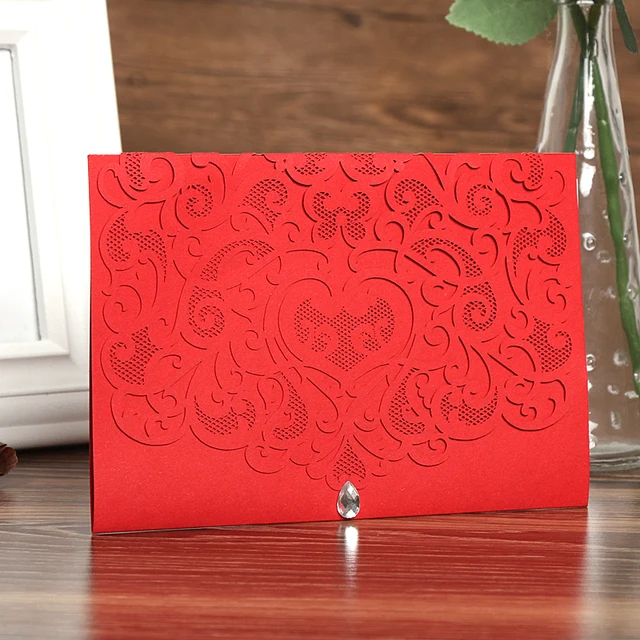 Sample Gold Red White Laser Cut Wedding Invitations Elegant Lace