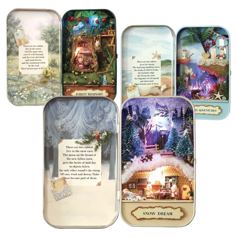 Island Adventure Dollhouse Mini Box Theatre DIY Doll House Toy Natural Theme Miniature Scenes Wooden Miniatura Furniture Q002 #E