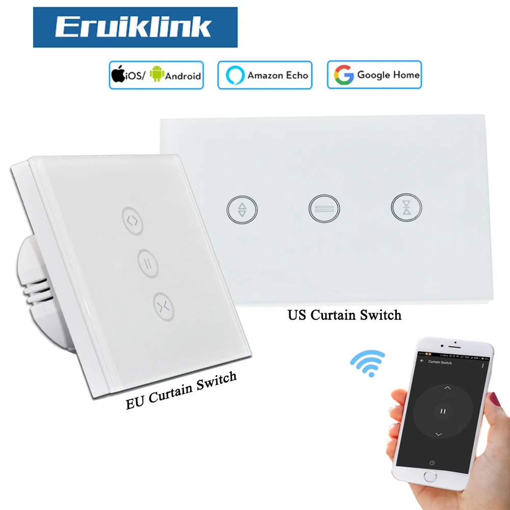 

EU/US Wifi touch curtain switch wall switch voice control by Alexa / Google phone control For Electric curtain motor smart home