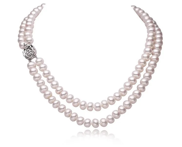 

100% AAAA Real Natural Freshwater Pearl Necklaces For Women with 925 Sterling Silver Clasp 2 Rows Pearls Jewelry Mother's GIFT