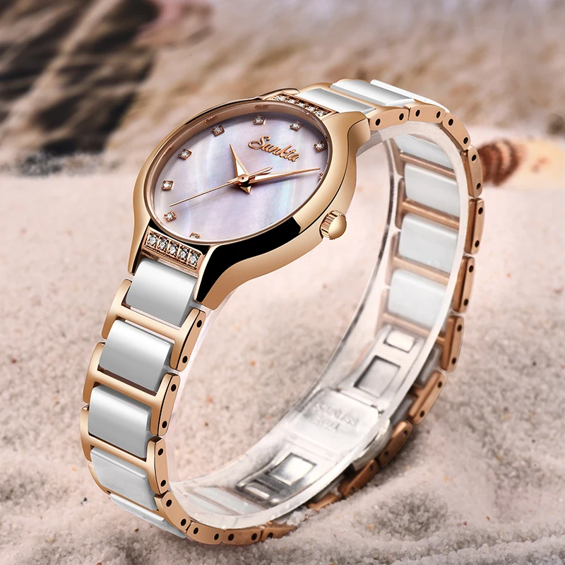 SUNKTA New Rose Gold Ladies Ceramic Watch Women Top Brand Luxury Watch Fashion Simple Waterproof Women Watches Relogio Feminino