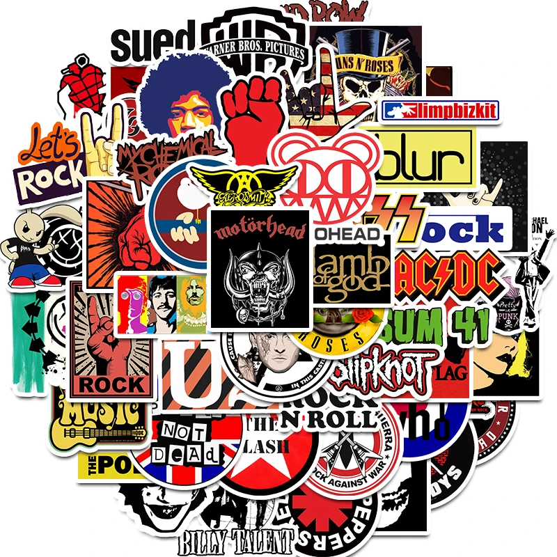 

50PCS Rock Sticker Music Retro Band Graffiti Stickers for Luggage Skateboard phone loptop Bicycle Wall Guitar Scrapbooking