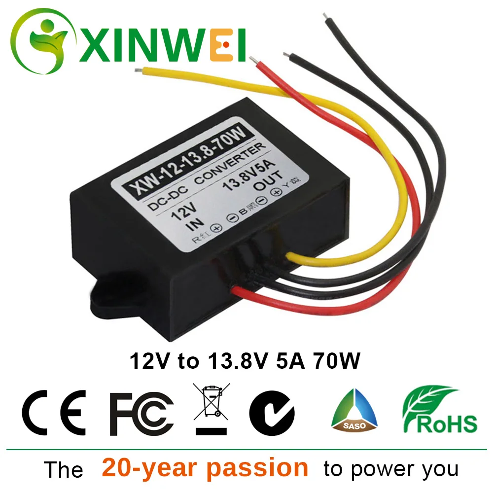 

XINWEI DC 12V To DC 13.8V 70W 5A Power Converter Step Up Supply Module Waterproof Shock-proof Small Size LED Driver For Lights