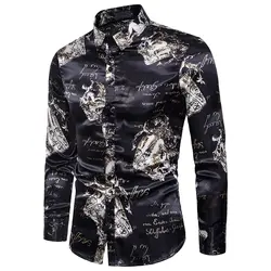 GustOmerD 2018 Новый Осенняя рубашка Для мужчин s тонкий Повседневное с длинными рукавами и принтом Мужские рубашки хип-хоп социальные рубашки
