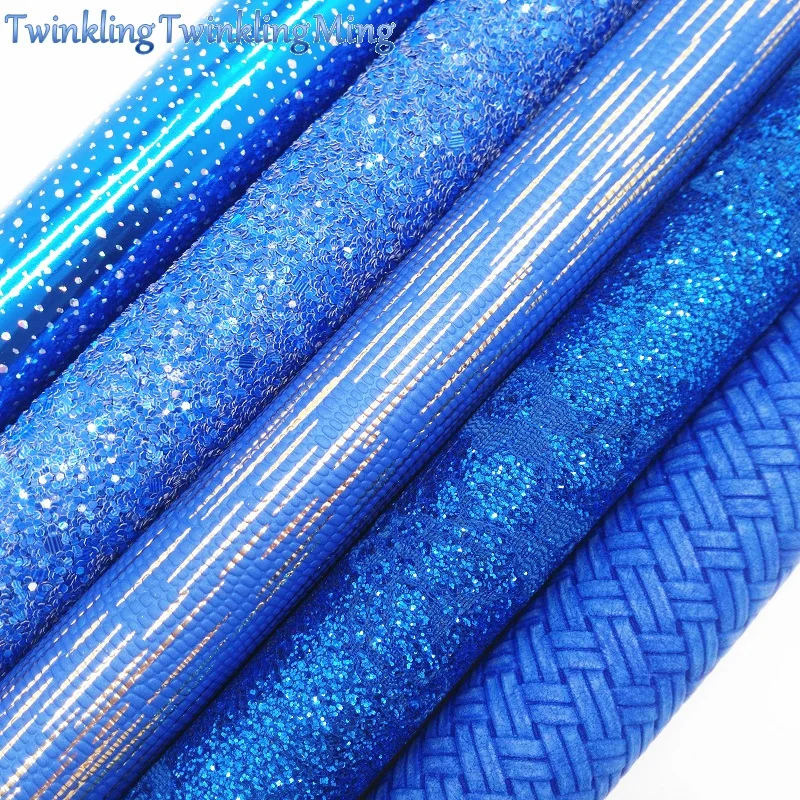 

Blue 8"x11" Chunky Glitter Sheet, Patent, Weaving Synthetic Leather Faux Leather Sheet For DIY Bows Twinkling Ming XM077