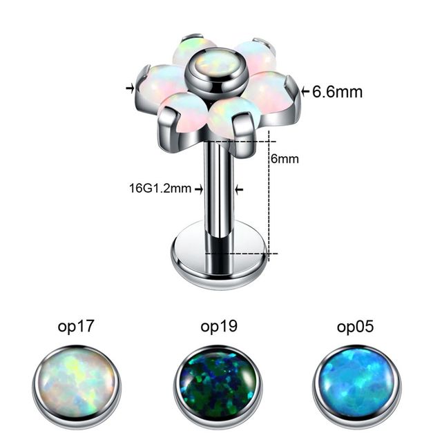 Titanium Labret Nostril Vagina CBR Piercings Opal Ear Septum Helix Cartilage Opal BCR Piercings Micro Dermal Anchor Jewelry