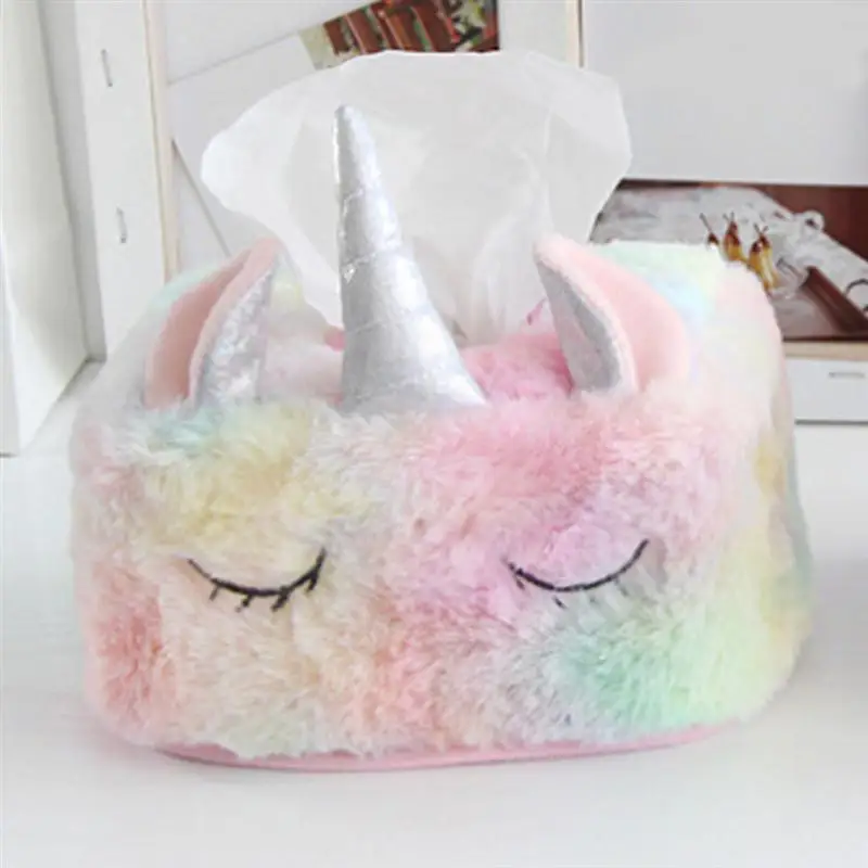1 Pc Cute Unicorn Tissue Box Plush Tissue Storage Holder Funny Tissue Box For Home Bedroom Restaurant (Small Square Pattern)