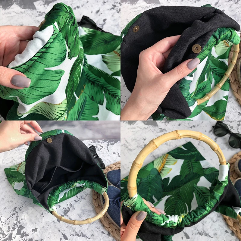 EXCELSIOR ins Bamboo сумка кольцо тропический лес лист печати женская сумка Высокое качество холщовые сумки модные напульсники Летний стиль