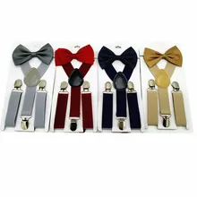 Ensemble de nœud papillon pour enfants, couleur unie, bretelles, bretelles, bretelles à l'arrière, élastique, réglable, pour garçons et filles