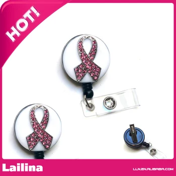 

Rhinestone Retractable Badge Reel/ ID Badge Holder - Pink Rhinestone Pink Ribbon