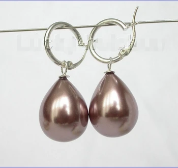 

FREE shipping> >>>AAA Dangle 15*12mm drip chocolate sea shell pearl earring 925 Loop j8517
