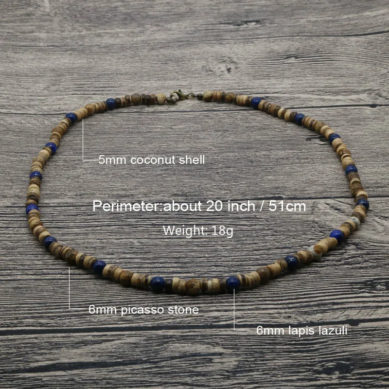 2018 Vintage Tribal Jewelry Men Beaded Necklace Lapis Lazuli Coconut Shell Necklace For Men Best Friend Gift For Him AU-01 - Image 4