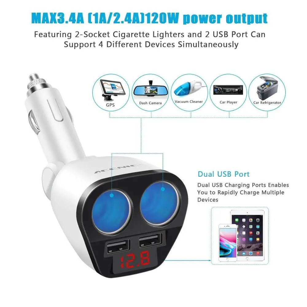 

2019 new charger 12V / 24V car multi-cigarette socket socket adapter adapter dual USB charger