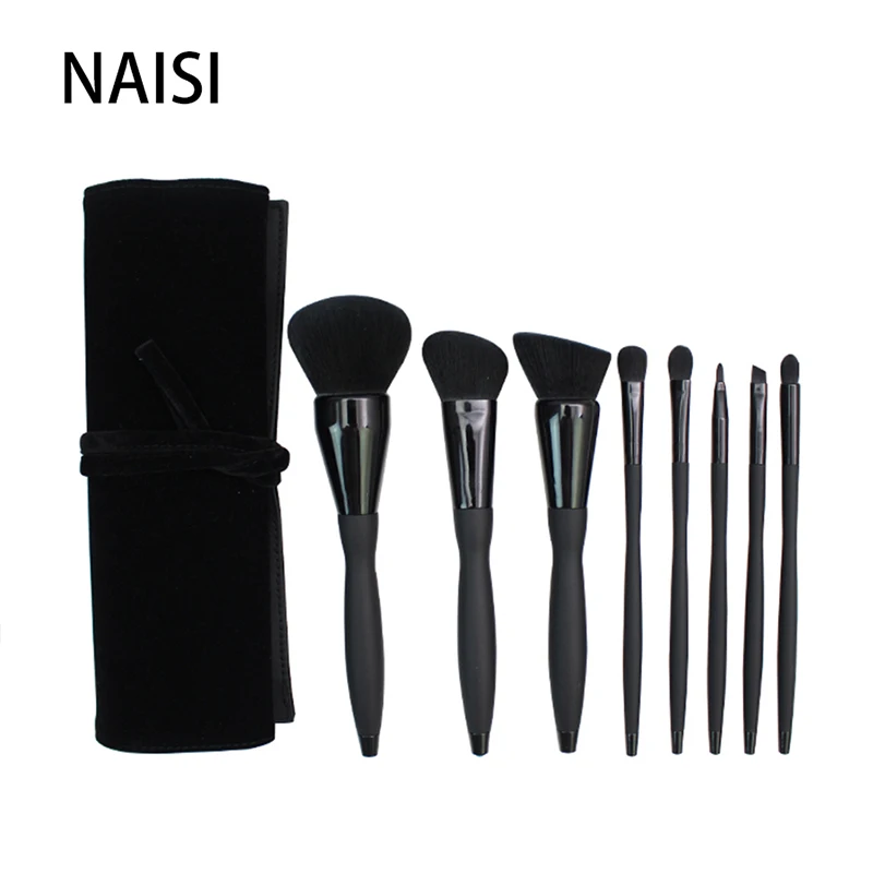 

NAISI 8PCS Makeup Brush Set Professional Black Makeup Brush Sets With Bag Natural Hair Acrylic Resin Handle Diamond Cosmetics