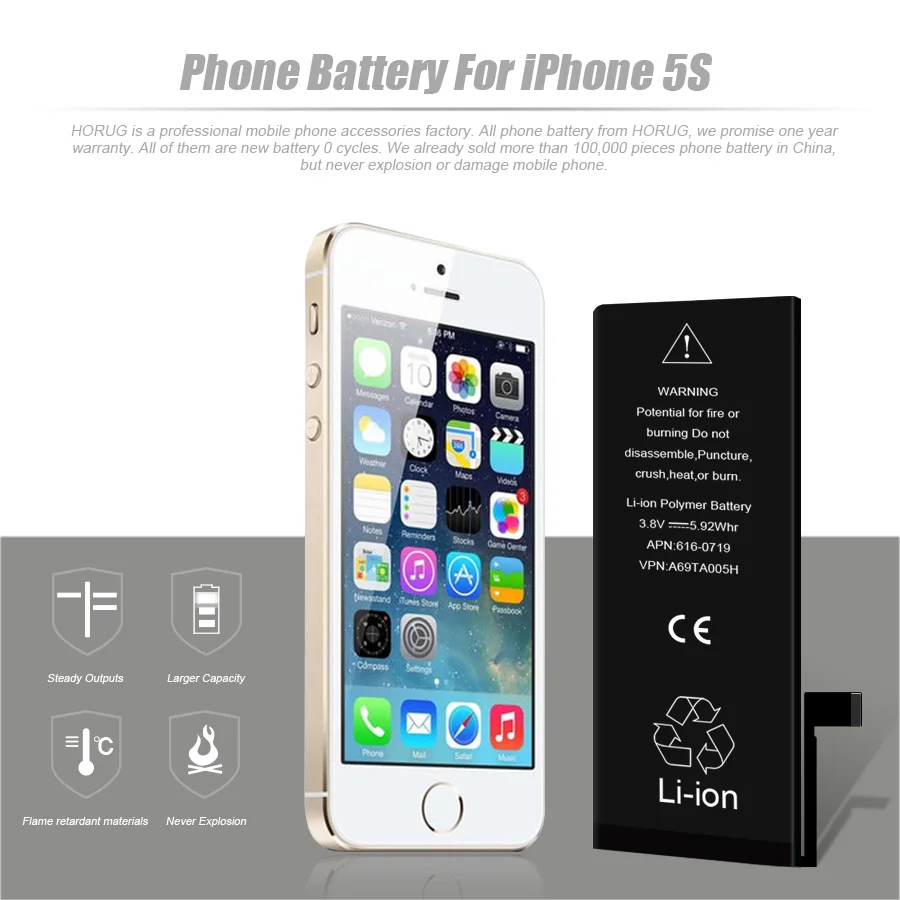 Оригинальная батарея для мобильного телефона HORUG iPhone 5S 2019|Аккумуляторы мобильных