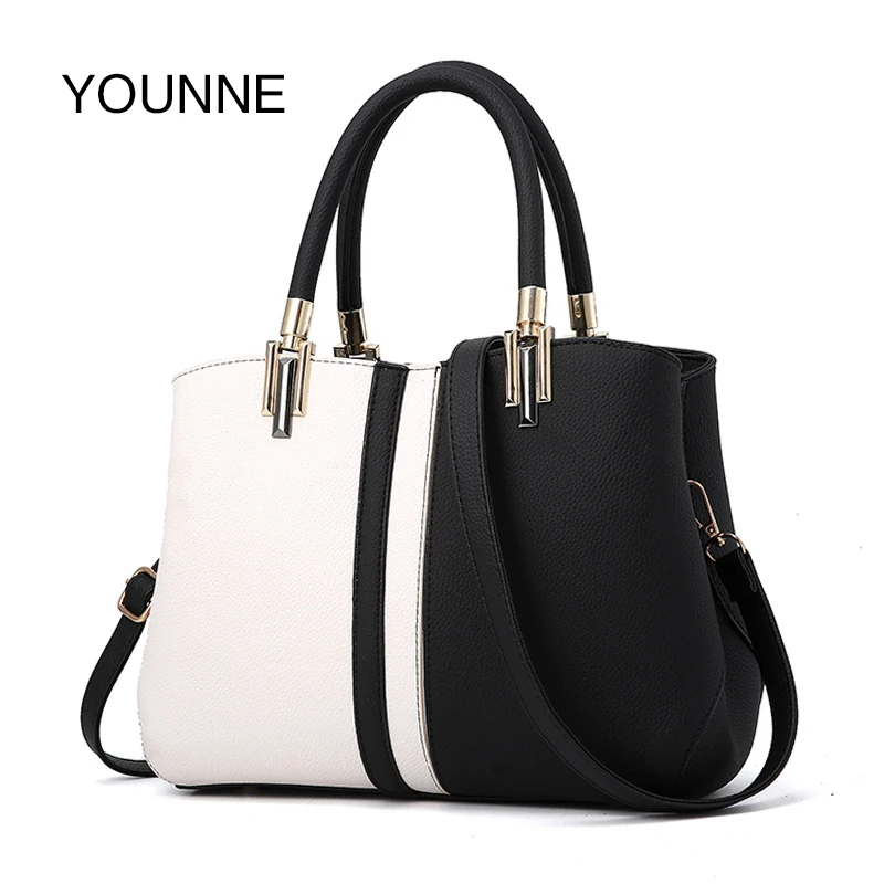 

YOUNNE Leather Handbag Women Patchwork Shoulder Bags Female Top-handle Bags Ladies Evening Bag Women Casual Tote Bag for Women