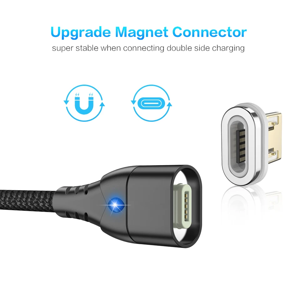 1 м 3 А Магнитный зарядный кабель Micro USB кабель для Xiaomi iphone XR XS Max X магнитное зарядное устройство usb type C светодиодный кабель для зарядки