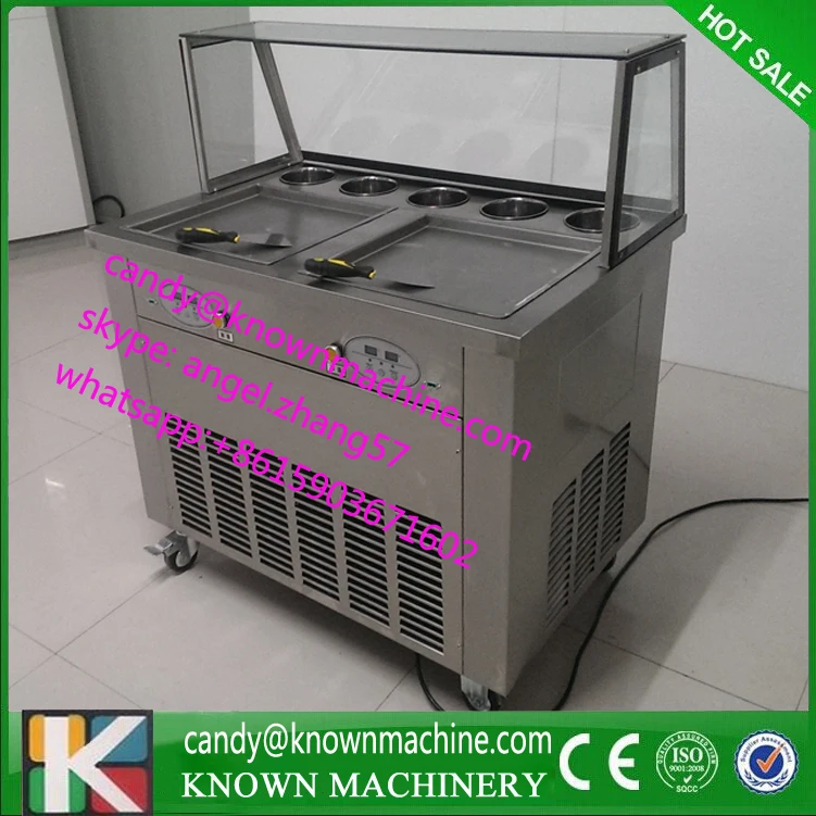 double square pan with 5 tanks fried ice cream roll machine fry ice cream machine for sale shipping by sea 2016 new double round pan fry ice cream roll machine 45cm 2800w luxurious intelligent double pan milk roller with r410a