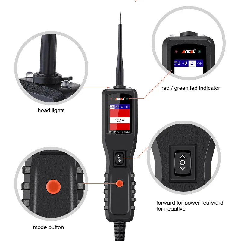 Ancel PB100 Car Battery Tester 12V 24V Power Probe Auto Circuit Tester Electrical System Powerscan Test DC AC Electric Circuit