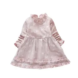 Демисезонный с длинным рукавом детская одежда для девочек для маленьких девочек милый маленький бабочка кружева платье принцессы Дети